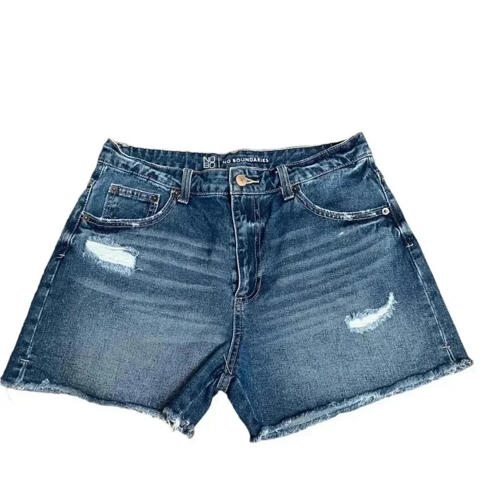 No Boundaries High Rise Distressed Raw Hem Denim Blue Shorts size Juniors 9